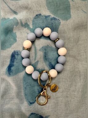 The Darling Effect Blue & White Beaded Key Ring with Gold Hardware